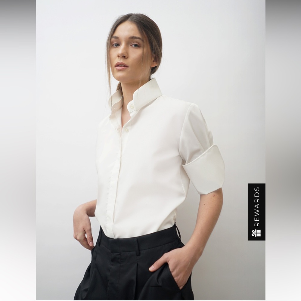 Masshiro & co white short sleeve shirt with cuffed sleeves in XS